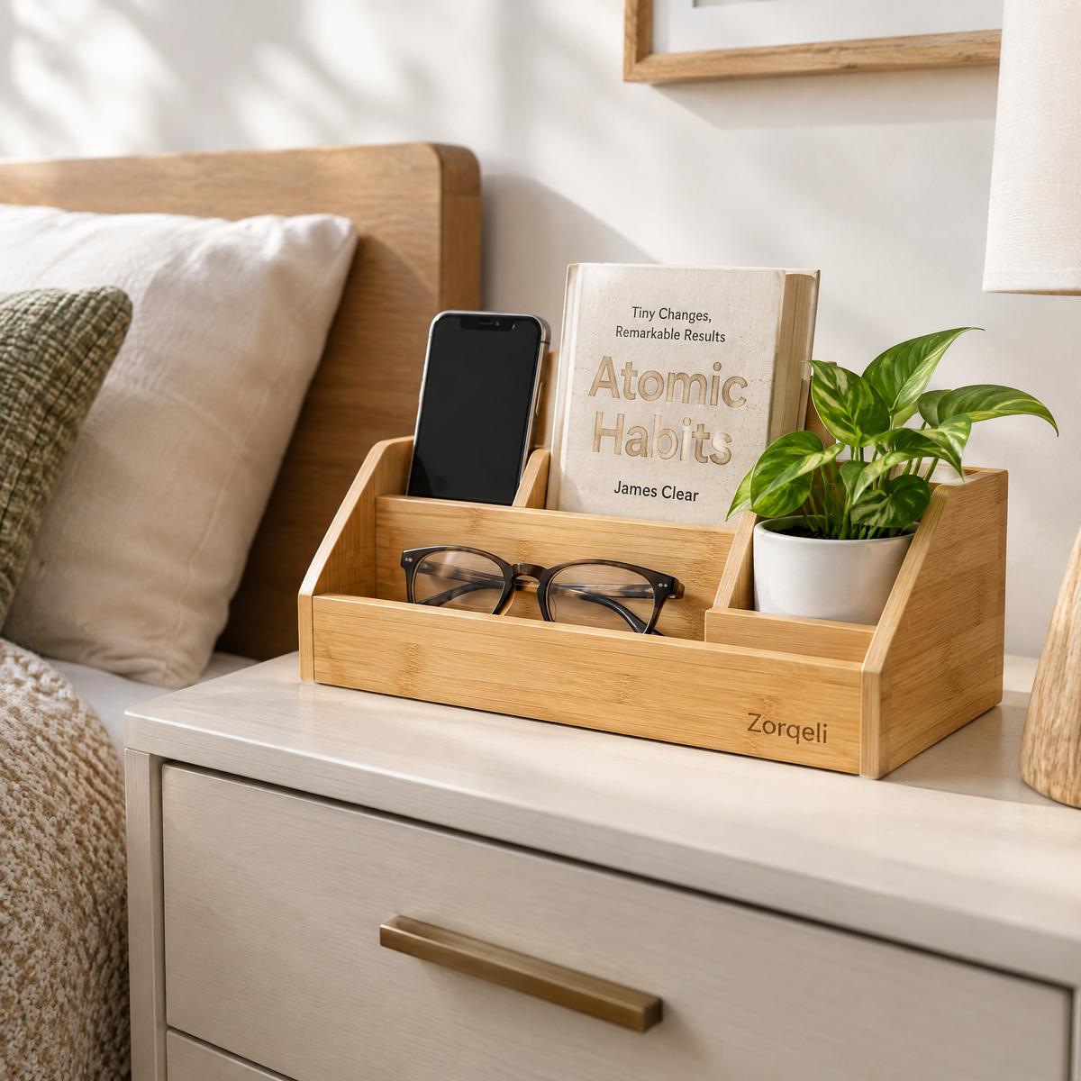 Zorqeli™ Bamboo Bedside Organizer