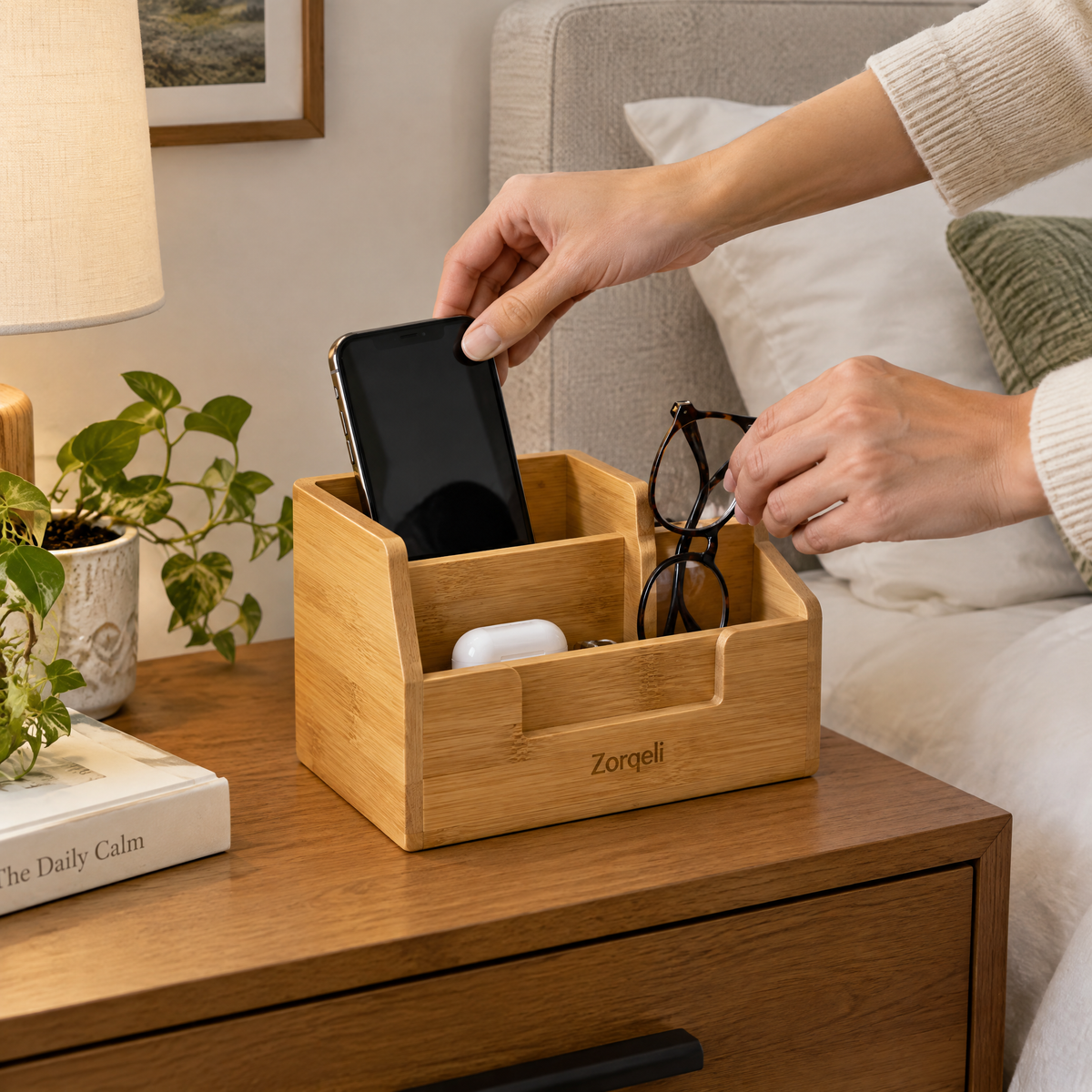 Zorqeli™ Bamboo Bedside Organizer