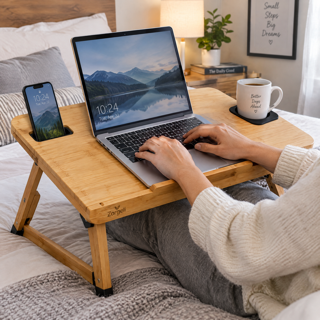 Zorqeli™ Foldable Bamboo Laptop Bed Desk
