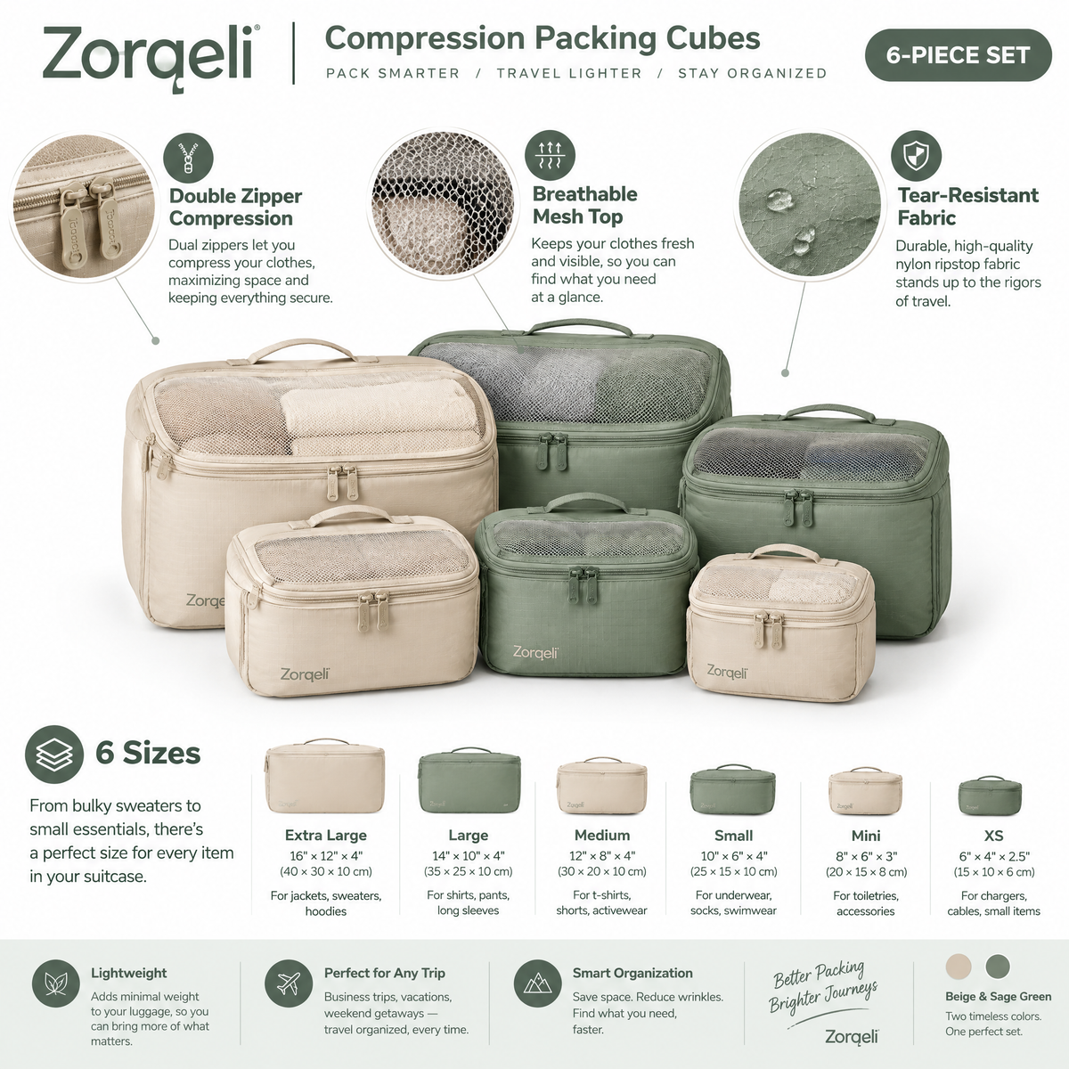 Zorqeli™ Compression Packing Cubes 6-Piece Set