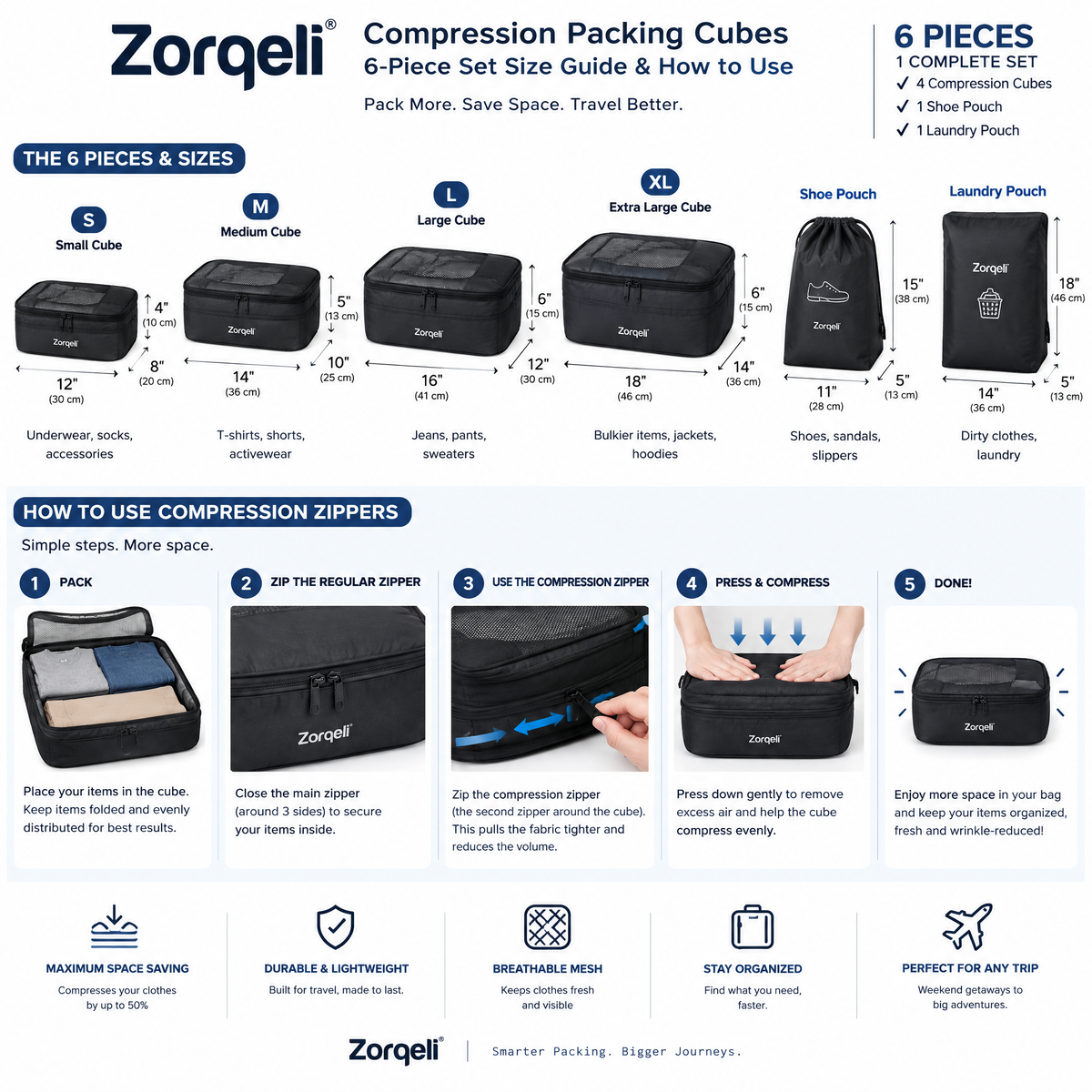 Zorqeli™ Compression Packing Cubes 6-Piece Set