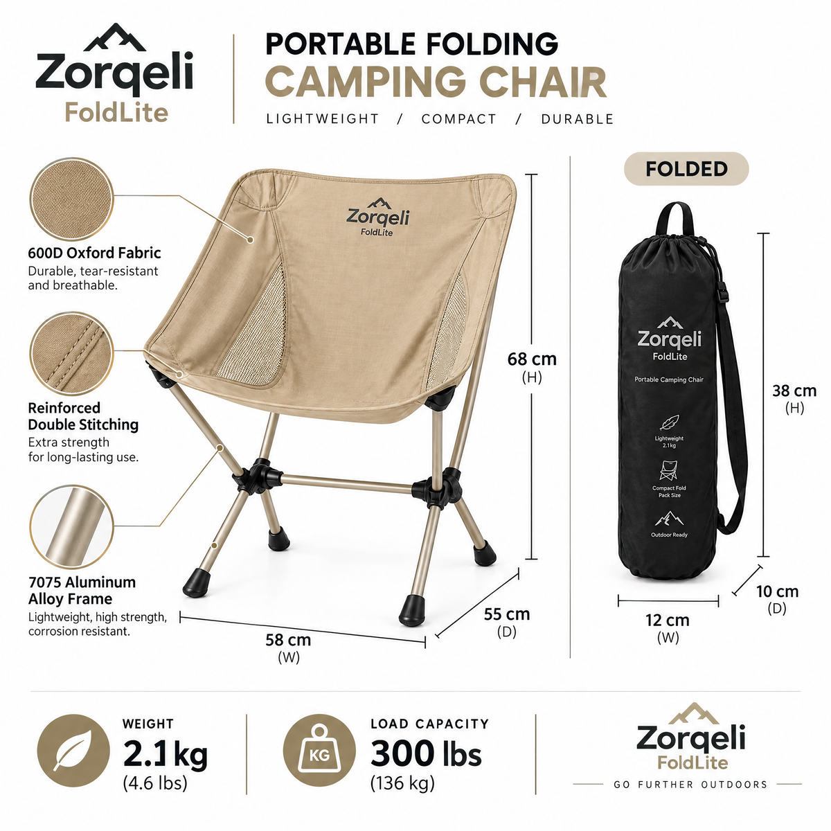 Zorqeli™ FoldLite Portable Folding Camping Chair