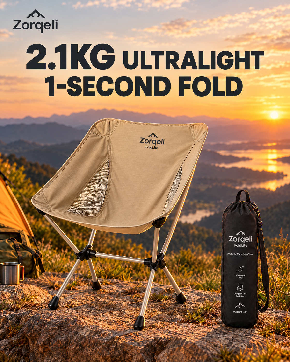 Zorqeli™ FoldLite Portable Folding Camping Chair