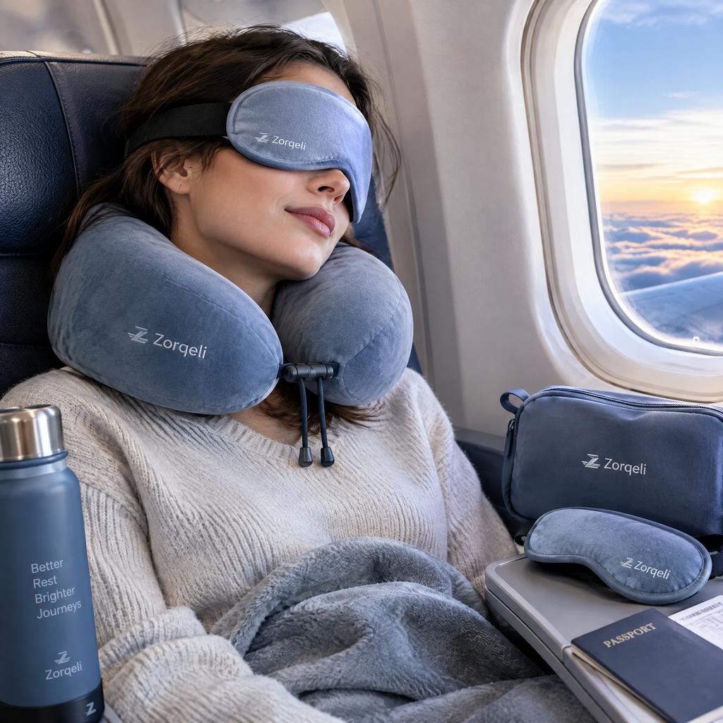 Zorqeli™ Memory Foam Neck Pillow & Eye Mask Travel Set