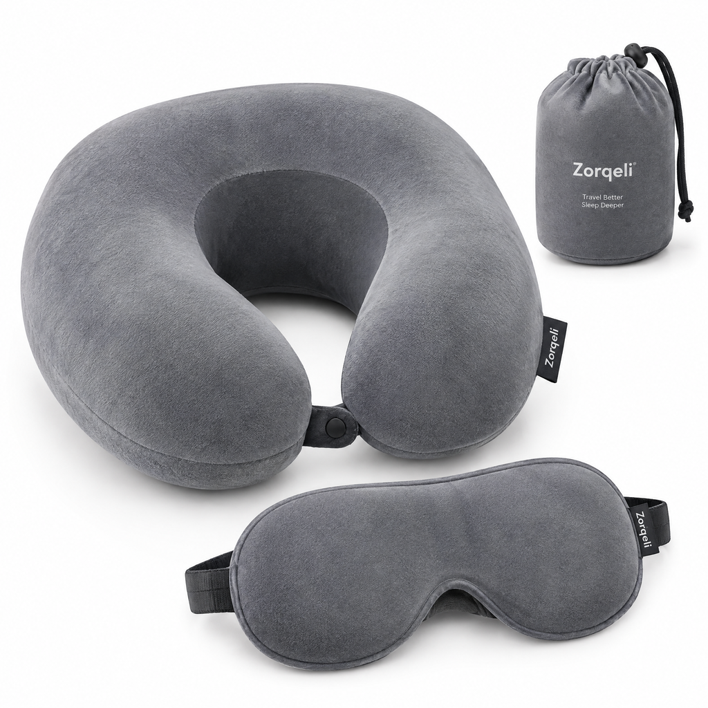 Zorqeli™ Memory Foam Neck Pillow & Eye Mask Travel Set