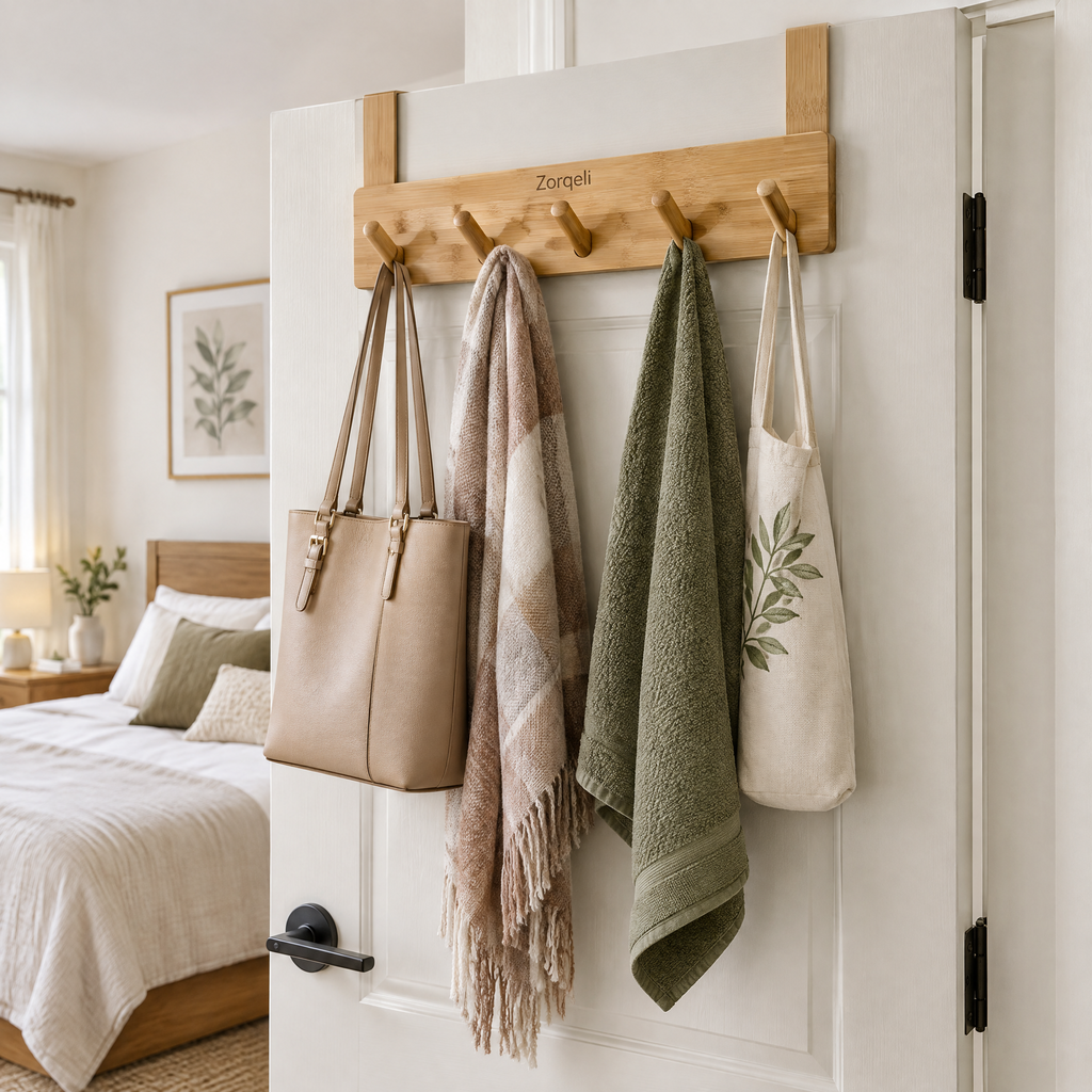 Zorqeli™ Over-the-Door Bamboo Hook Rack