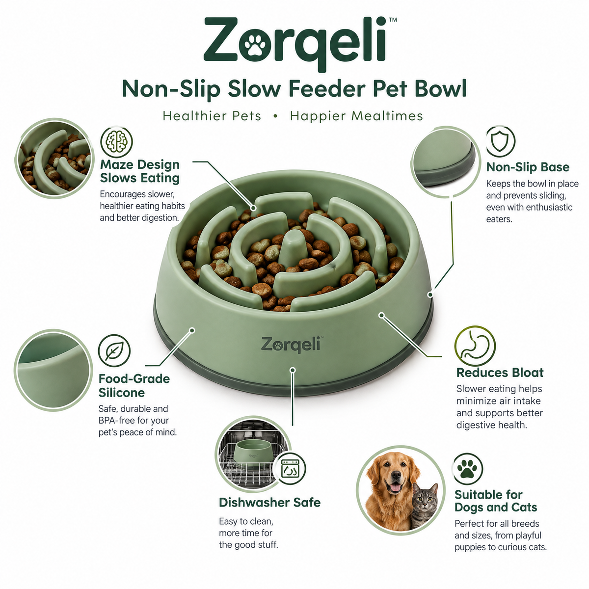 Zorqeli™ Non-Slip Slow Feeder Pet Bowl